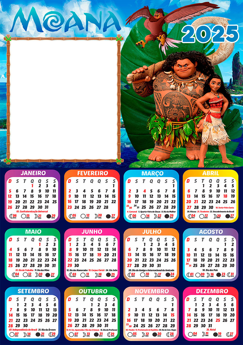 Calendário 2025 Moana e Maui em PNG Arte Digital CalendárioLegal