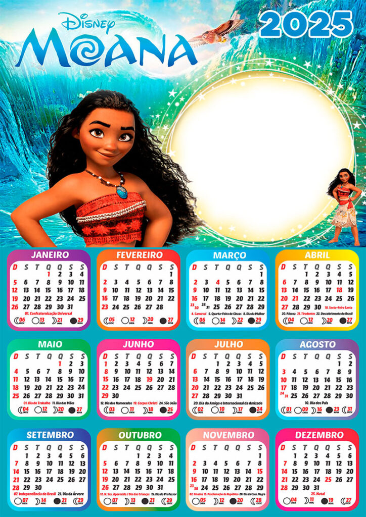 Calendário 2025 Moana em PNG Arte Digital CalendárioLegal