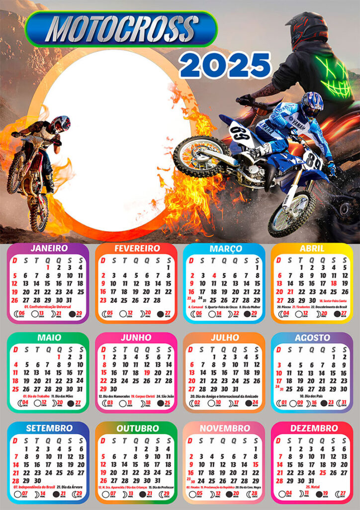 Calendário 2025 Motocross em PNG Arte Digital CalendárioLegal