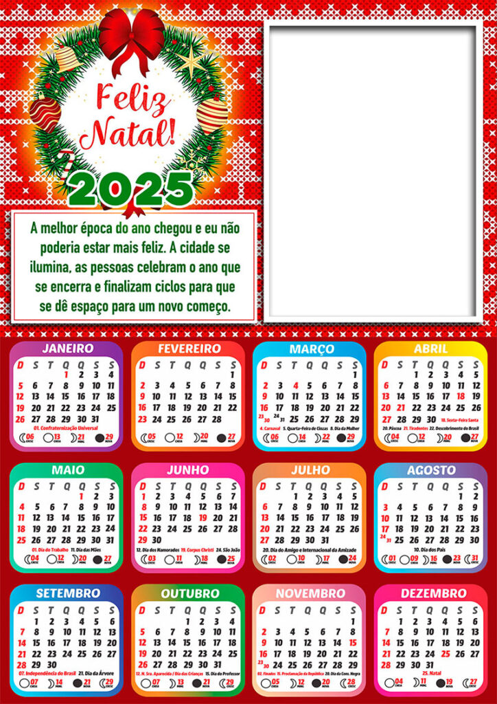 Calendário 2025 Natal Melhor Época do Ano em PNG Arte Digital