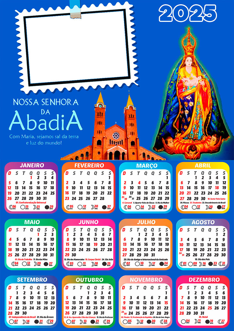 Calendário 2025 Nossa Senhora da Abadia em PNG Arte Digital