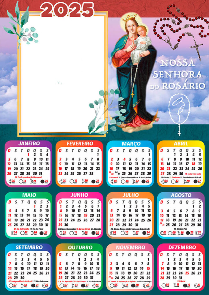 Calendário 2025 Nossa Senhora do Rosário em PNG Arte Digital