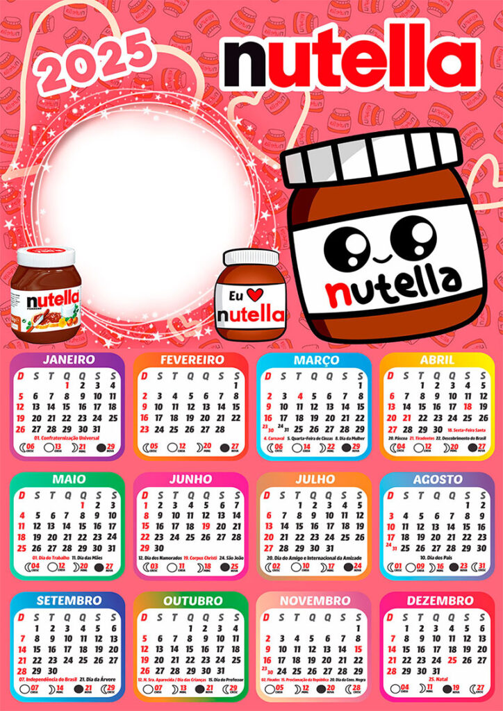 Calendário 2025 Nutella em PNG Arte Digital CalendárioLegal