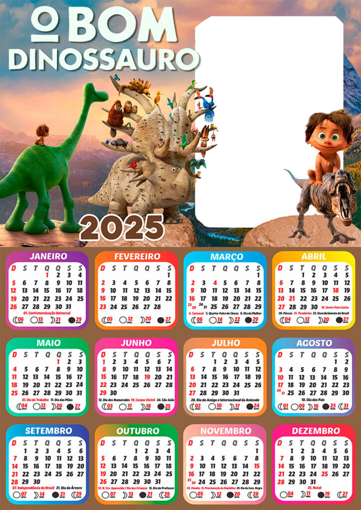 Calendário 2025 O Bom Dinossauro em PNG Arte Digital CalendárioLegal