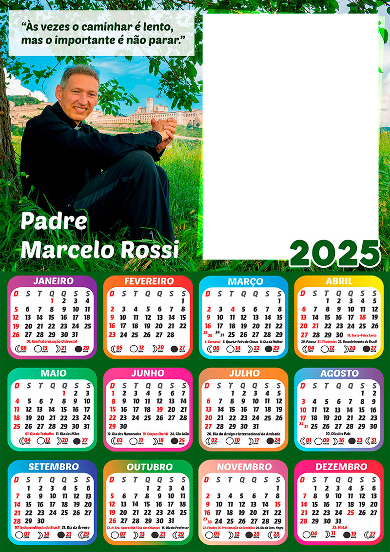 Calendário 2025 Padre Marcelo Rossi em PNG Arte Digital CalendárioLegal