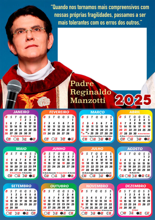 Calendário 2025 Padre Reginaldo Manzotti em PNG Arte Digital