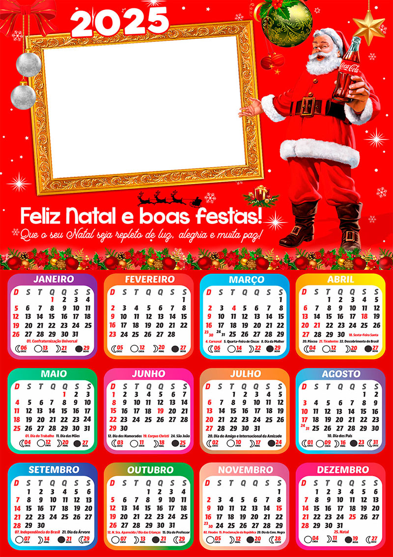 Calendário 2025 Papai Noel CocaCola em PNG Arte Digital CalendárioLegal