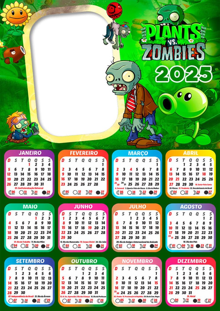 Calendário 2025 Plants Vs Zombies em PNG Arte Digital CalendárioLegal