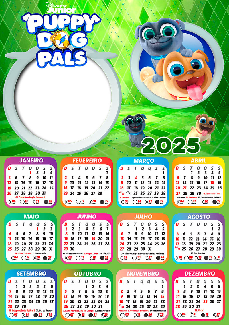 Calendário 2025 Puppy Dog Pals em PNG Arte Digital CalendárioLegal