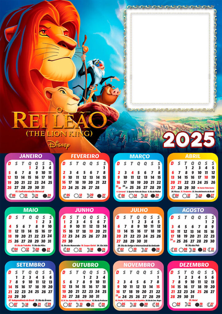 Calendário 2025 Rei Leão em PNG Arte Digital CalendárioLegal