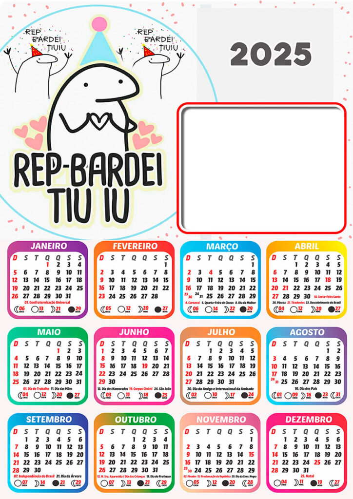 Calendário 2025 Rep Bardei Tiu iu Bentô Flork em PNG Arte Digital