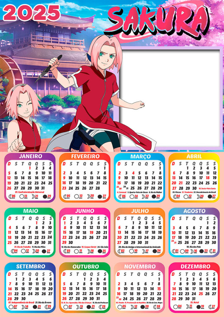 Calendário 2025 Sakura em PNG Arte Digital CalendárioLegal