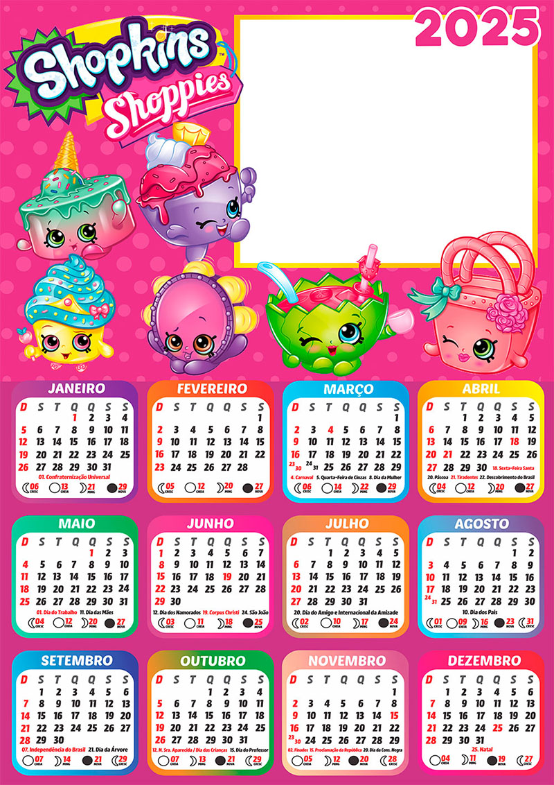 Calendário 2025 Shopkins Shoppies em PNG Arte Digital CalendárioLegal