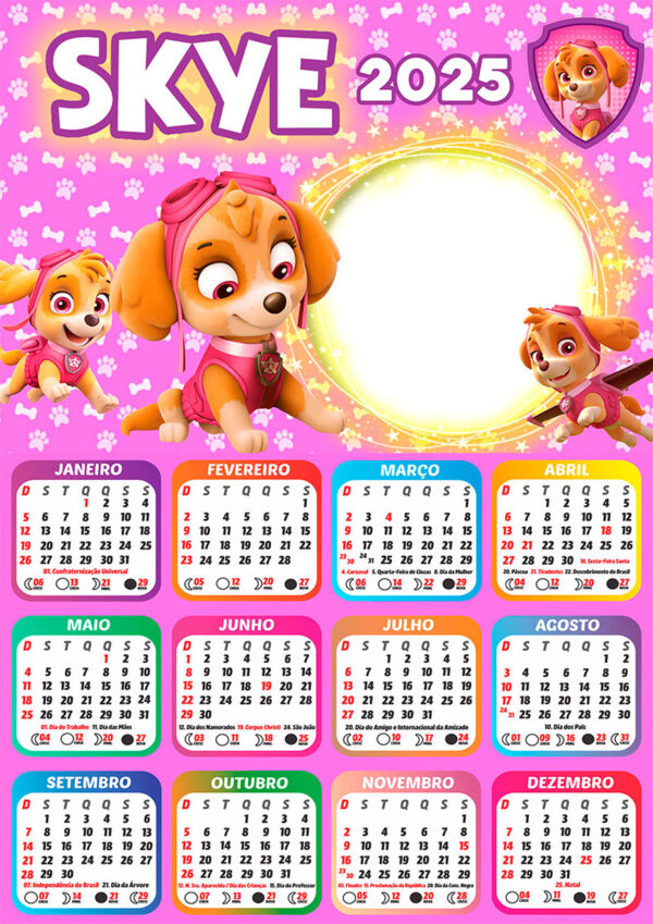 Calendário 2025 Skye Patrulha Canina em PNG Arte Digital CalendárioLegal