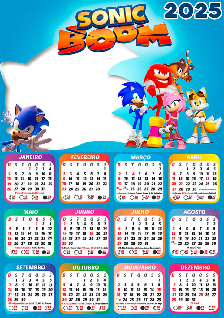 Calendário 2025 Sonic Boom em PNG Arte Digital CalendárioLegal