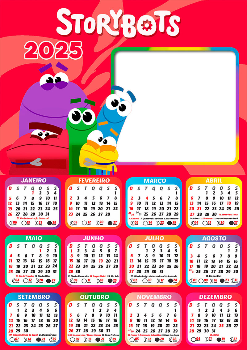 Calendário 2025 Story Bots em PNG Arte Digital CalendárioLegal