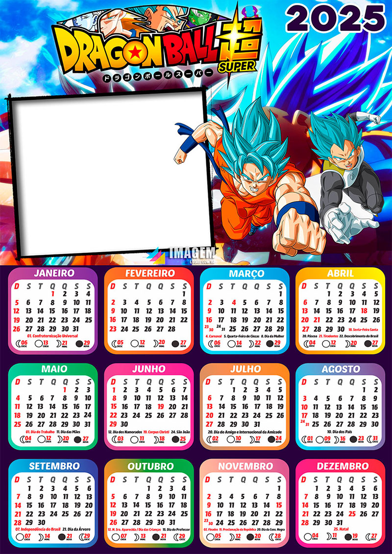 Calendário 2025 Super Dragon Ball em PNG Arte Digital CalendárioLegal