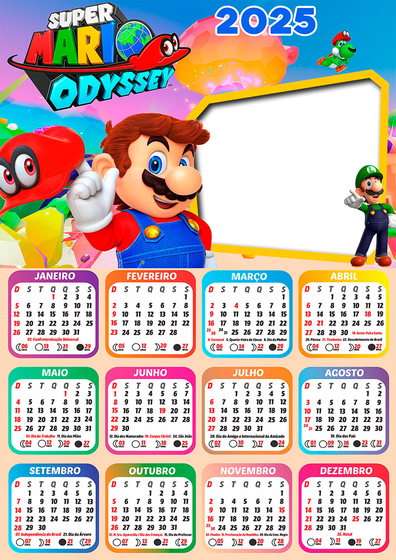 Calendário 2025 Super Mario Odyssey em PNG Arte Digital CalendárioLegal