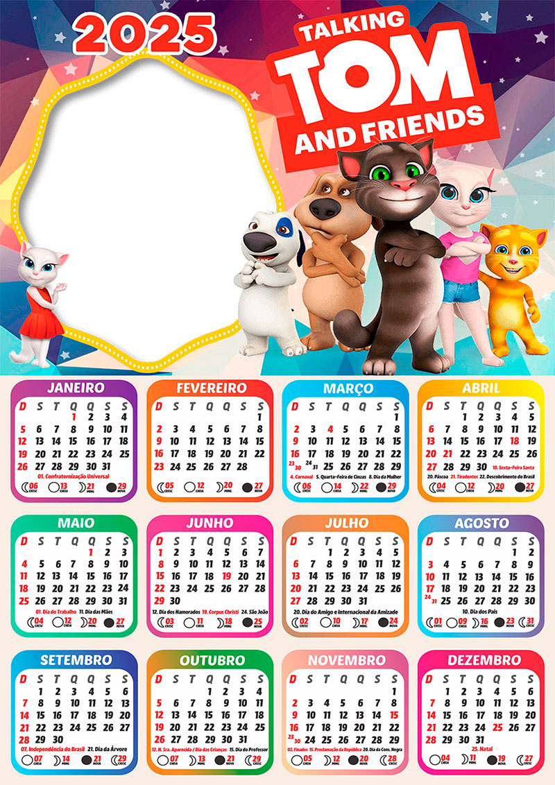 Calendário 2025 Talking Tom and Friends em PNG Arte Digital