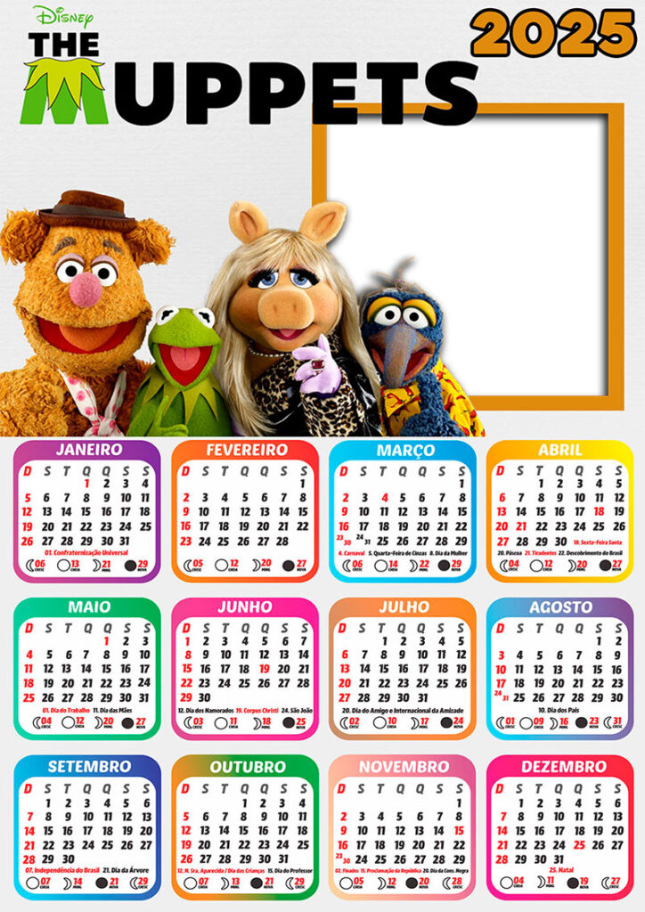 Calendário 2025 The Muppets em PNG Arte Digital CalendárioLegal