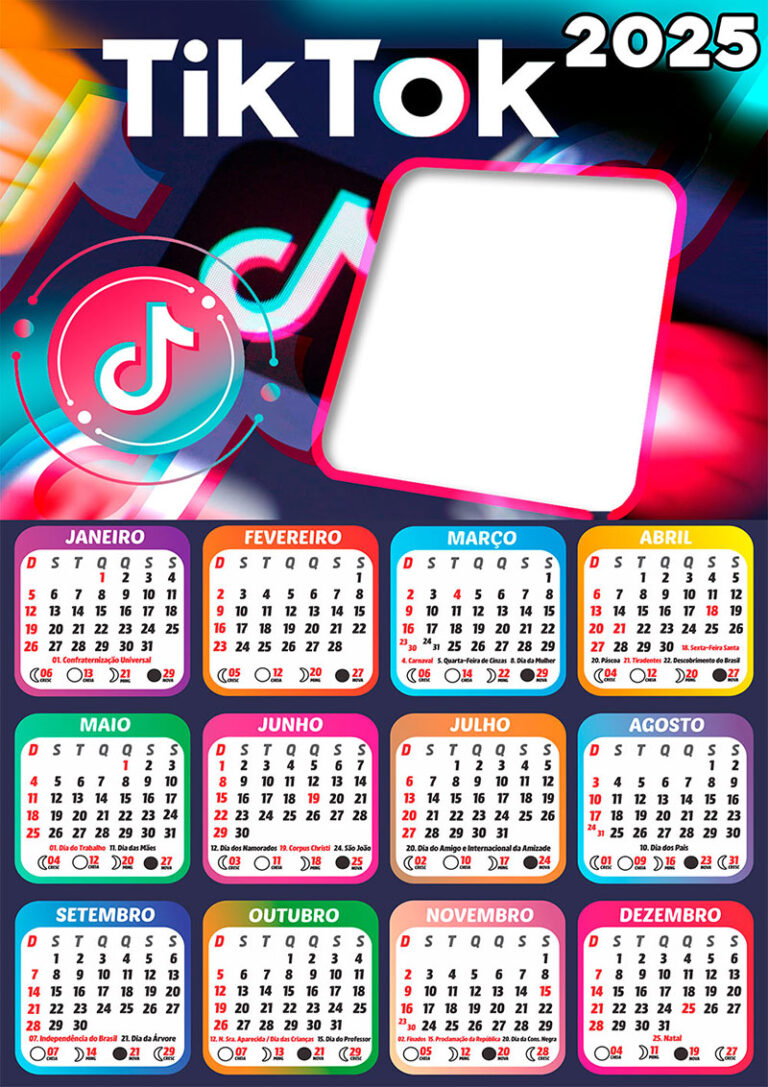 Calendário 2025 TikTok em PNG Arte Digital CalendárioLegal