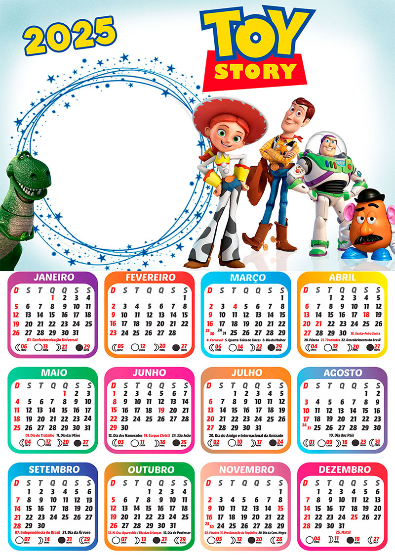 Calendário 2025 Toy Story em PNG Arte Digital CalendárioLegal