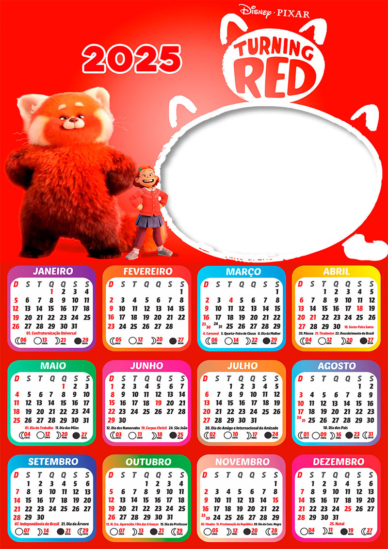 Calendário 2025 Turning Red em PNG Arte Digital CalendárioLegal