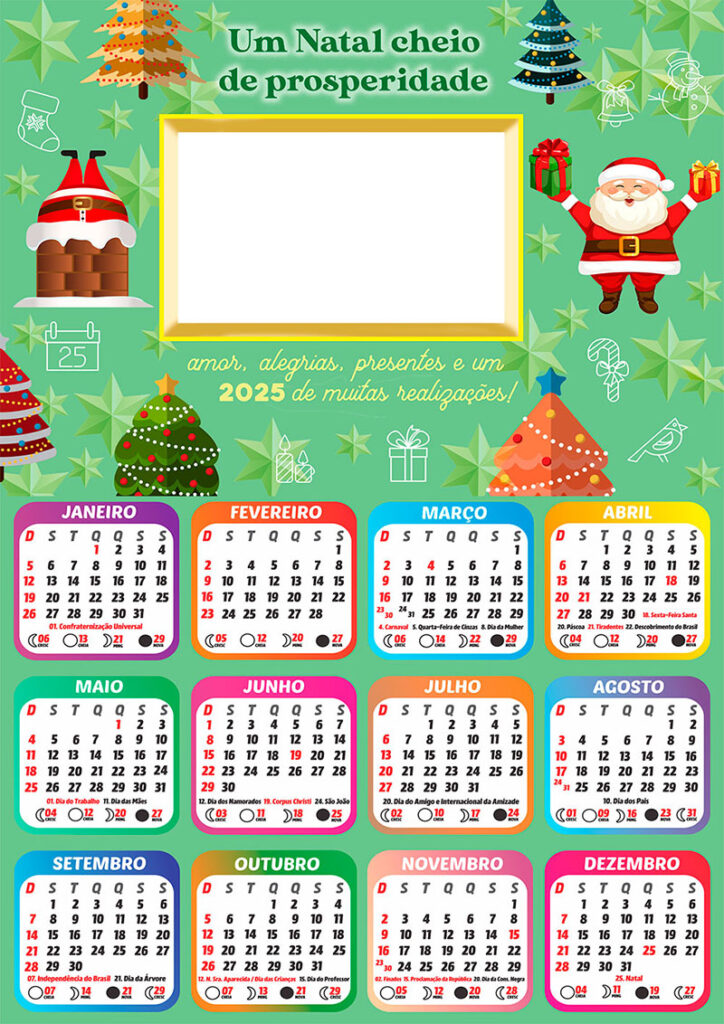 Calendário 2025 Um Natal cheio de Prosperidade em PNG Arte