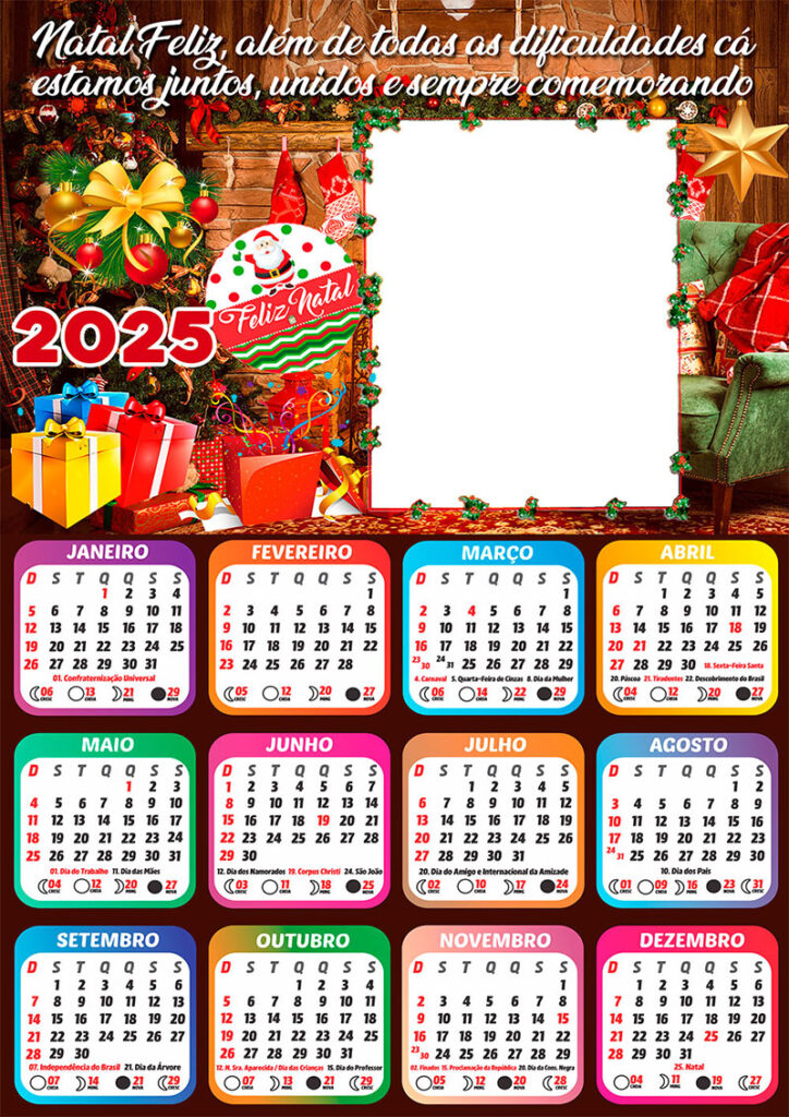 Calendário 2025 Unidos e Sempre Comemorando em PNG Arte Natal CalendárioLegal