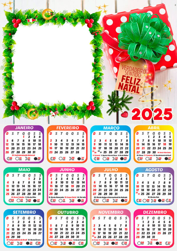 Calendário 2025 Verdadeiro Sentido do Natal em PNG Arte Digital