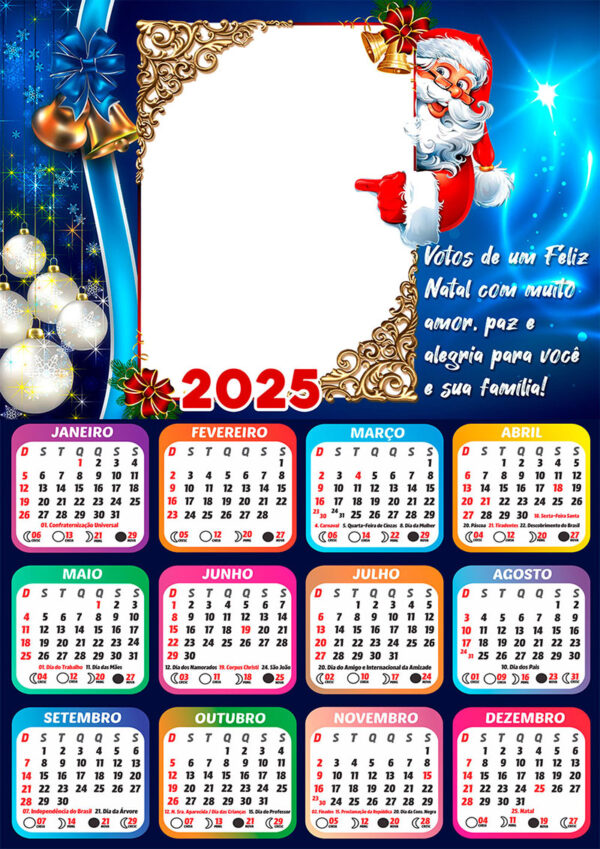 Calendário 2025 Votos de Feliz Natal em PNG Arte Digital