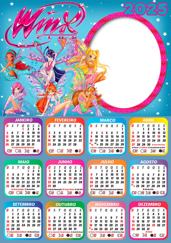 Calendário 2025 Winx Club em PNG Arte Digital