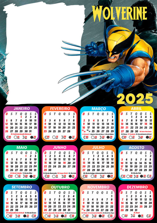 Calendário 2025 Wolverine em PNG Arte Digital