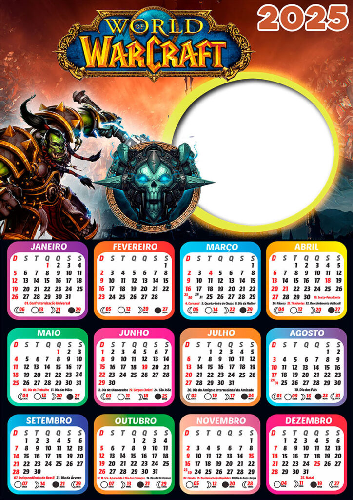 Calendário 2025 World WarCraft em PNG Arte Digital CalendárioLegal