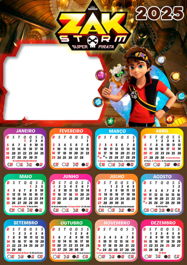 Calendário 2025 Zak Storm em PNG Arte Digital