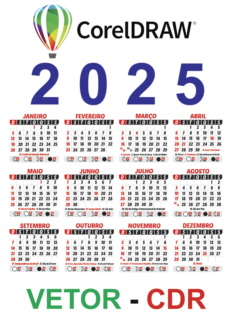 Calendário 2025 CDR Editável com Feriados CalendárioLegal