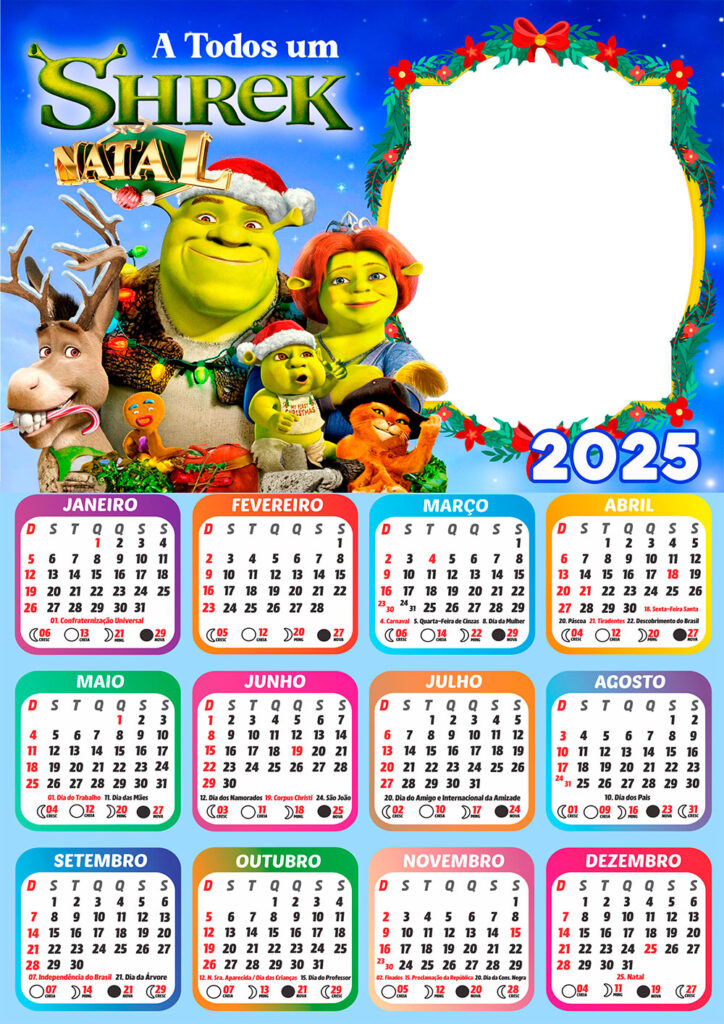 Calendário 2025 A Todos um Shrek de Natal Arte Digital CalendárioLegal