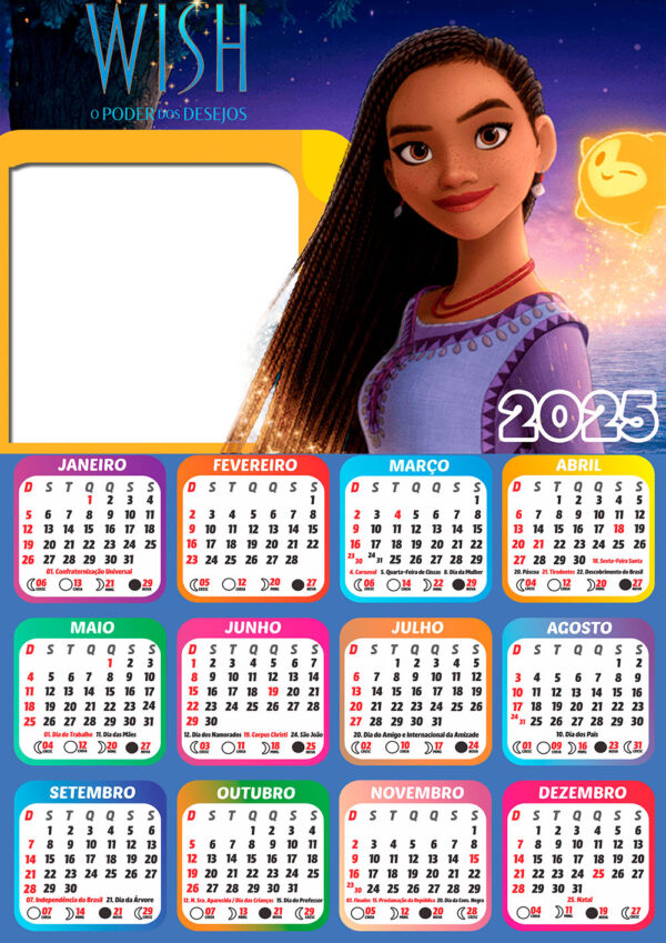 Calendário 2025 Wish O Poder dos Desejos em PNG Arte Digital