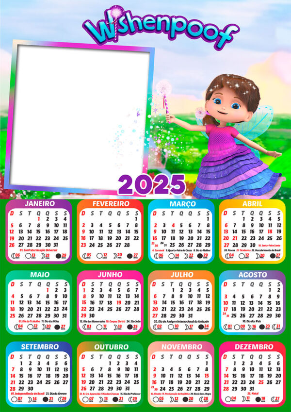 Calendário 2025 Wishenpoof PNG Arte Digital