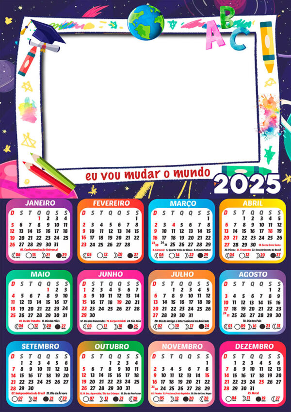 Calendário 2025 Eu Vou Mudar o Mundo Formatura PNG