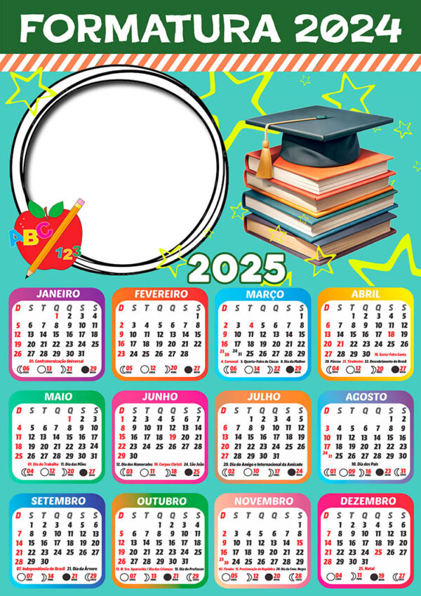 Calendário 2025 Formatura 2024 PNG Arte Digital