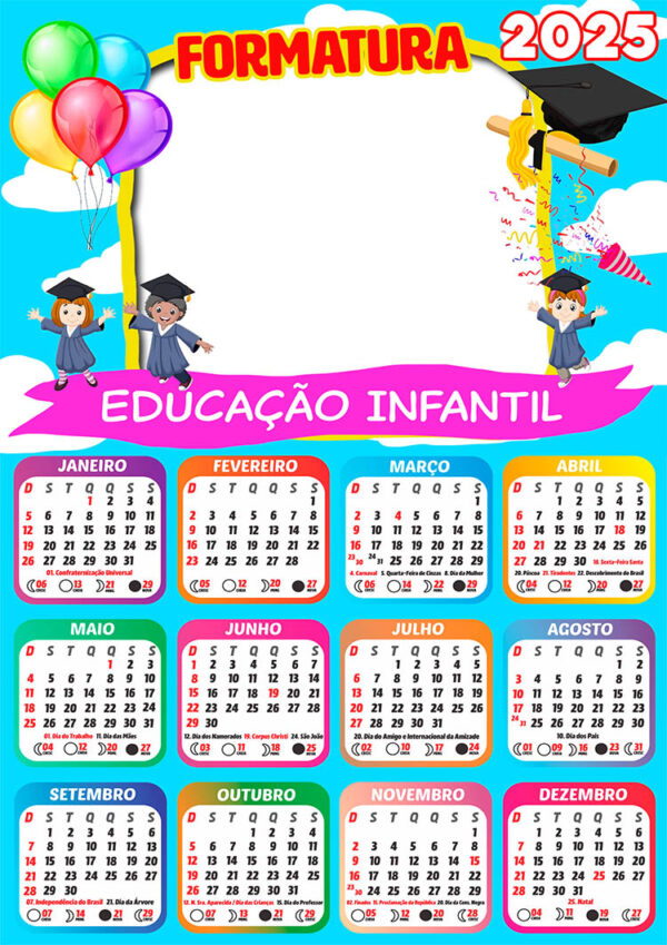 Calendário 2025 Formatura Educação Infantil PNG Arte Digital