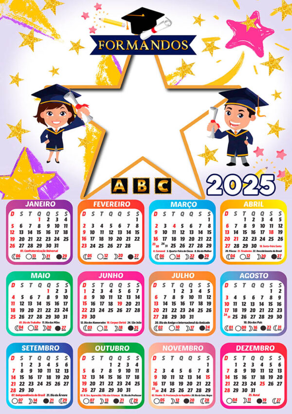 Calendário 2025 Formatura Estrela Moldura PNG Arte Digital