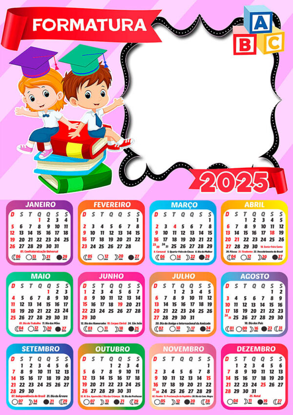 Calendário 2025 Formatura para Alunos PNG Arte Digital