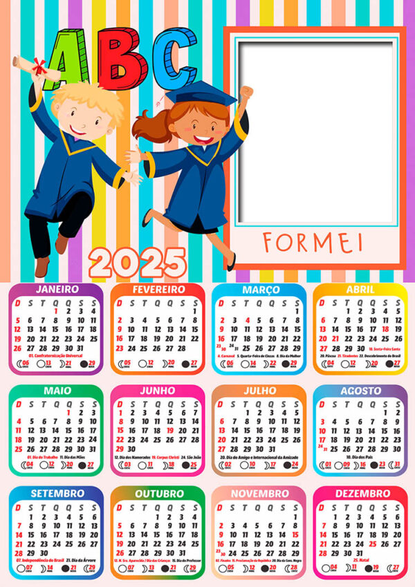 Calendário 2025 Formei ABC Formatura PNG Arte Digital