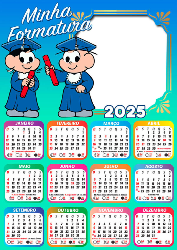 Calendário 2025 Minha Formatura Mônica e Cebolinha Arte Digital