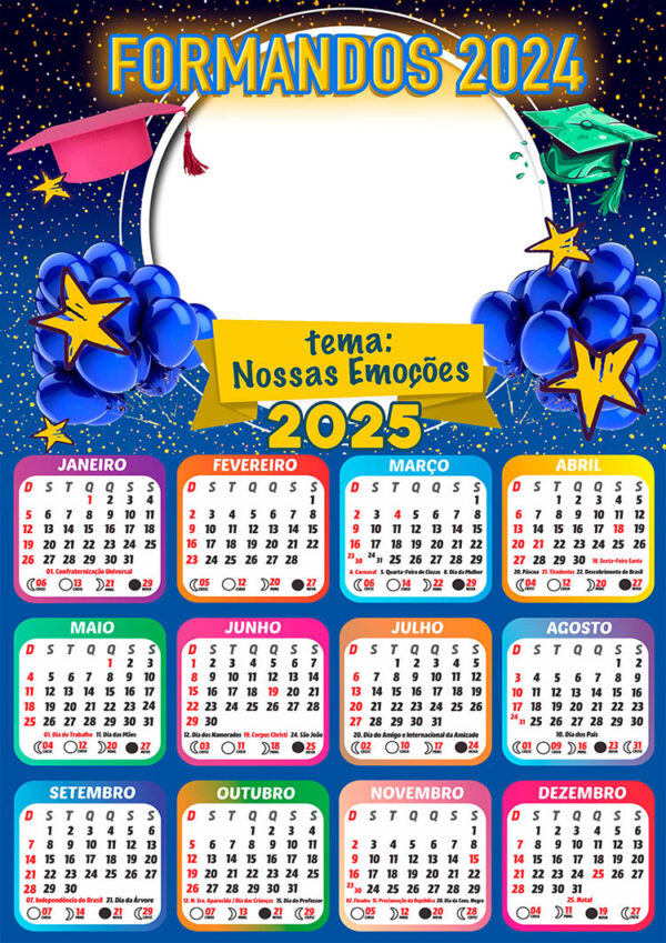 Calendário 2025 Nossas Emoções Formatura PNG Arte Digital