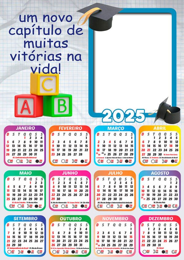 Calendário 2025 Um Novo Capítulo Formatura PNG Arte Digital