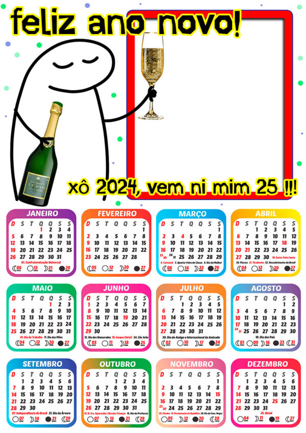 Calendário 2025 Feliz Ano Novo Bentô Flork PNG Arte Digital