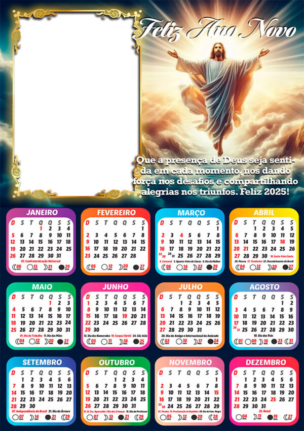 Calendário 2025 Feliz Ano Novo Jesus PNG Arte Digital